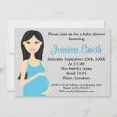 可愛い妊婦のブルードレス赤ちゃんシャワー 招待状 (正面)