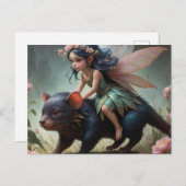 可愛い妖精がタスマニアの悪魔のファンタジーアートに乗る ポストカード (正面/裏面)