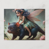可愛い妖精がタスマニアの悪魔のファンタジーアートに乗る ポストカード (正面)
