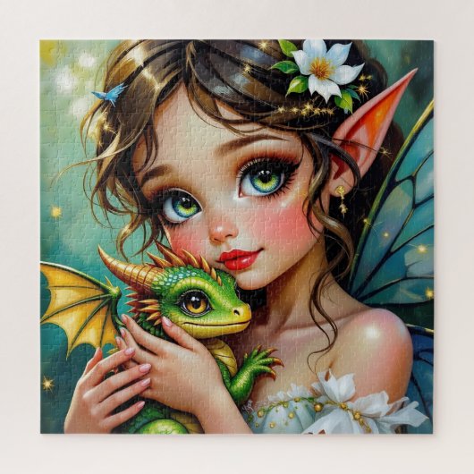 可愛い妖精とドラゴンのテーマの女の子の ジグソーパズル (縦)