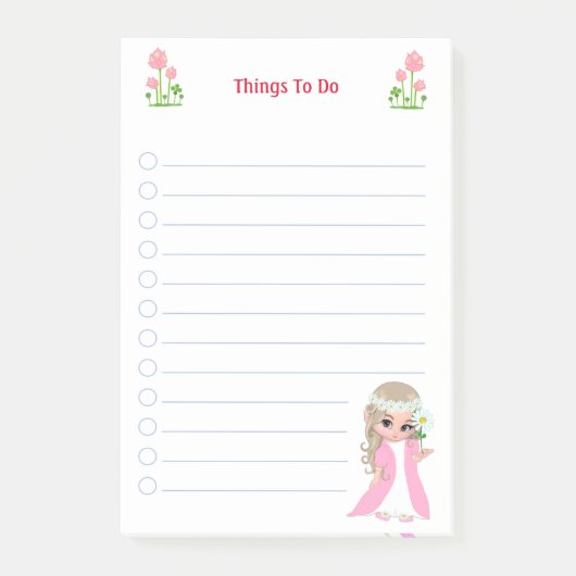 可愛い妖精とピンクの花のやることリストノート ポストイット (正面)