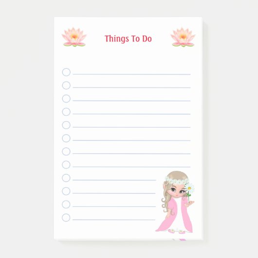 可愛い妖精とピンクの蓮の花 ToDoノート ポストイット (正面)