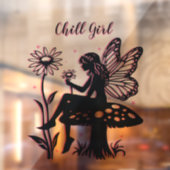 可愛い妖精のキノコとフラワーブラック&ピンク ウィンドウサイン (シート2)