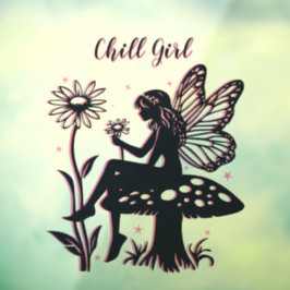 可愛い妖精のキノコとフラワーブラック&ピンク ウィンドウサイン