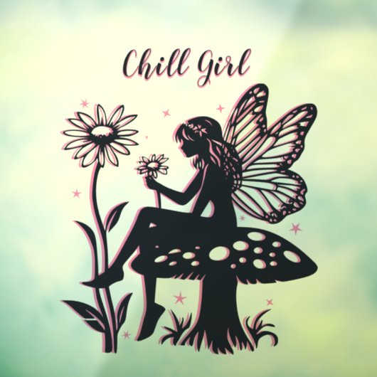 可愛い妖精のキノコとフラワーブラック&ピンク ウィンドウサイン (シート3)