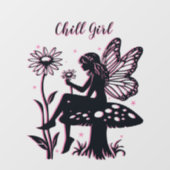 可愛い妖精のキノコとフラワーブラック&ピンク ウィンドウサイン (シート)