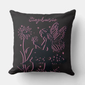 可愛い妖精のキノコとフラワーブラック&ピンク クッション (正面)
