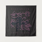 可愛い妖精のキノコとフラワーブラック&ピンク タペストリー (正面(横))