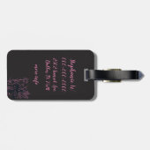 可愛い妖精のキノコとフラワーブラック&ピンク ラゲッジタグ (裏面横)