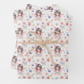 可愛い妖精の誕生日帽子、花、蝶 ラッピングペーパーシート (インサイチュ)