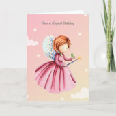 可愛い妖精プリンセスとカエルガーリー誕生日 カード (正面)