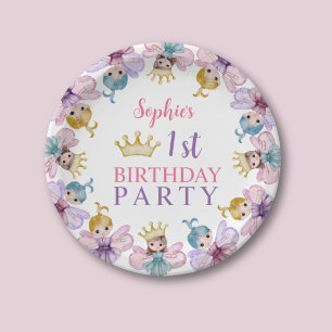 可愛い妖精プリンセスピンク&パープル1歳の誕生日 ペーパープレート