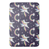 可愛い妖精ユニコーン+虹の青い背景 バスマット (正面縦)