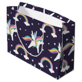 可愛い妖精ユニコーン+虹の青い背景 ラージペーパーバッグ (裏面アングル)