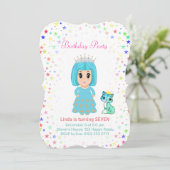 可愛い姫と子猫の7歳の誕生日 招待状 (スタンド正面)