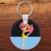可愛い姿スケーターのアイススケートパーソナライズされた女 キーホルダー (正面)