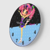 可愛い姿スケーターのアイススケートパーソナライズされた女 ラージ壁時計 (傾斜)