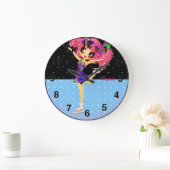 可愛い姿スケーターのアイススケートパーソナライズされた女 ラージ壁時計 (ホーム)