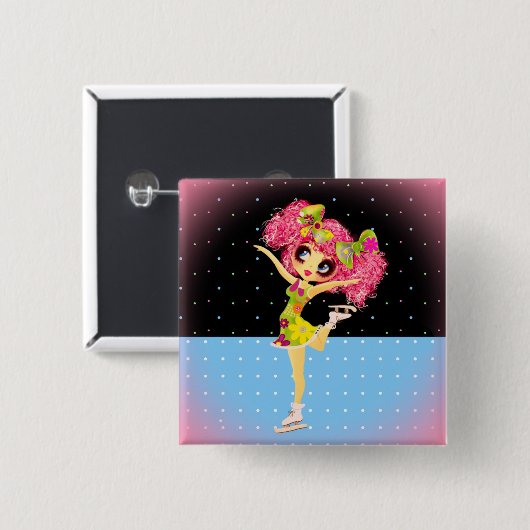 可愛い姿スケーターのアイススケートパーソナライズされた女 缶バッジ (正面&裏面)