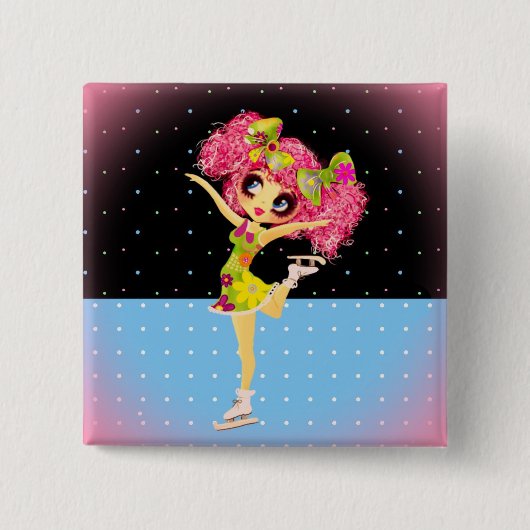 可愛い姿スケーターのアイススケートパーソナライズされた女 缶バッジ (正面)