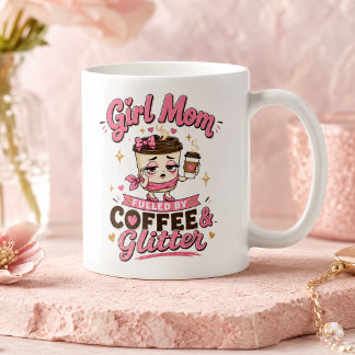 可愛い娘を持つママはコーヒーとキラキラでやる気が出る 面白い娘ママグッズ コーヒーマグカップ