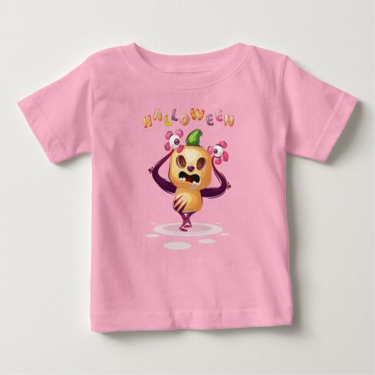 可愛い子供っぽいカボチャのハロウィーンモンスタートイドラー ベビーTシャツ (正面)
