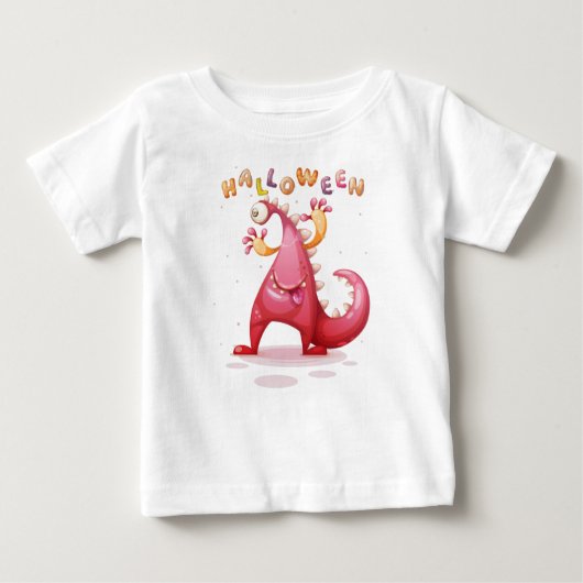 可愛い子供っぽいディノハロウィンモンスタートドラー ベビーTシャツ (正面)