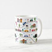可愛い子供っぽい街並みバスカー漫画のパターン コーヒーマグカップ (正面右)