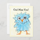 可愛い子供っぽい青い水色の恋しく思フクロウ ポストカード (正面/裏面)