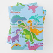 可愛い子供の恐竜と名前ブルー ラッピングペーパーシート (インサイチュ)