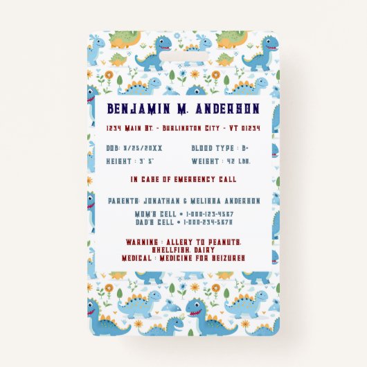 可愛い子供の恐竜カラフルのカスタム写真の子供ID バッジ (裏面)