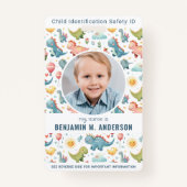 可愛い子供の恐竜カラフルのカスタム写真の子供ID バッジ (正面)