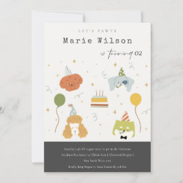 可愛い子供パーティー子犬Any Age誕生日 招待状