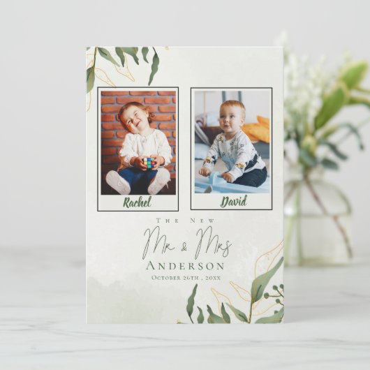 可愛い子供時代の写真テーブル番号の結婚式の日 サンキューカード (スタンド正面)