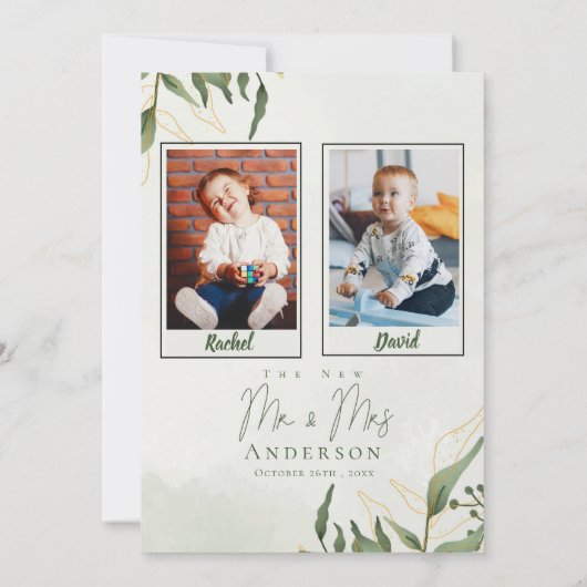 可愛い子供時代の写真テーブル番号の結婚式の日 サンキューカード (裏面)