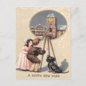 可愛い子供望遠鏡犬時計塔 ポストカード (正面)