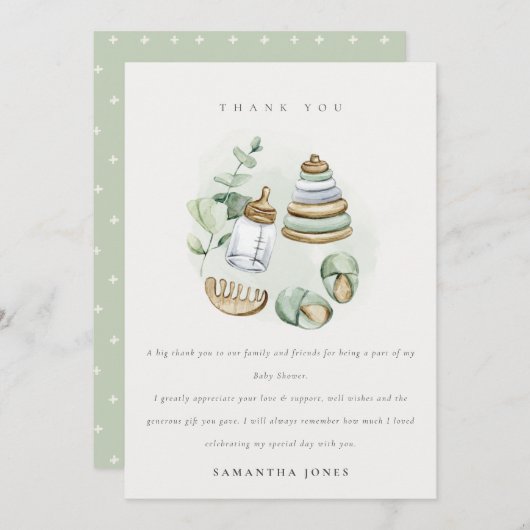 可愛い子供部屋エッセンシャルリービリーグリーンベイビーシャワー サンキューカード (正面/裏面)