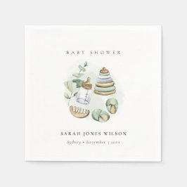 可愛い子供部屋エッセンシャルリービリーグリーンベイビーシャワー スタンダードカクテルナプキン