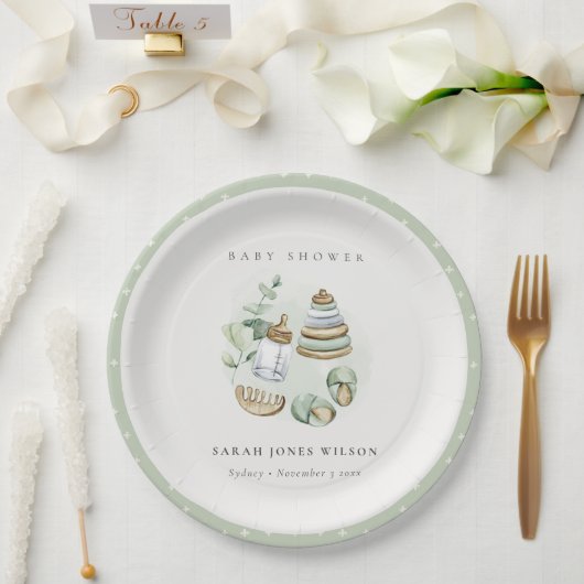 可愛い子供部屋エッセンシャルリービリーグリーンベイビーシャワー ペーパープレート (ウェディング)