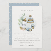 可愛い子供部屋エッセンシャルリービーブルー男の子ベビーシャワー サンキューカード (正面/裏面)