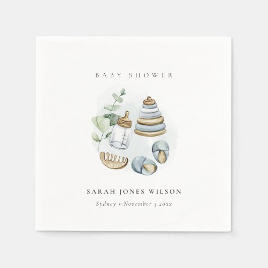 可愛い子供部屋エッセンシャルリービーブルー男の子ベビーシャワー スタンダードカクテルナプキン (正面)