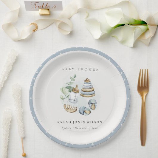 可愛い子供部屋エッセンシャルリービーブルー男の子ベビーシャワー ペーパープレート (ウェディング)