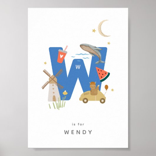可愛い子供部屋パーソナライズされたアルファベット文字Wポスター ポスター (正面)