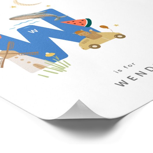 可愛い子供部屋パーソナライズされたアルファベット文字Wポスター ポスター (角)