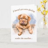 可愛い子犬が元気感じになってくれと カード (黄色い花)