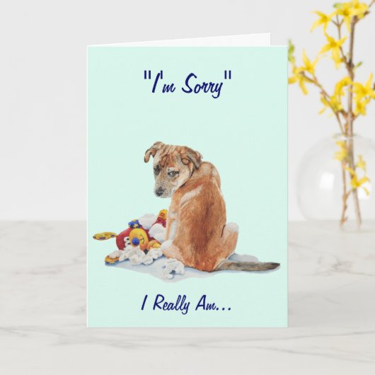可愛い子犬とテディことわざごめんなさい カード (黄色い花)