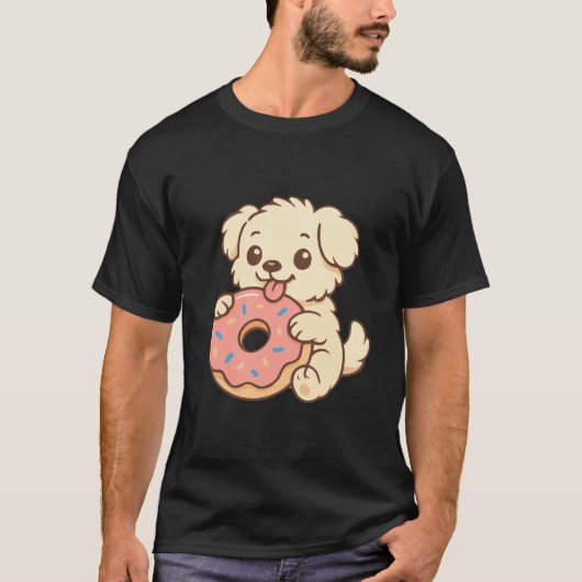 可愛い子犬とドーナツ – Sweet Treatデザイン Tシャツ (正面)