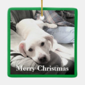 可愛い子犬とパパスクエア赤と緑 セラミックオーナメント (裏面)
