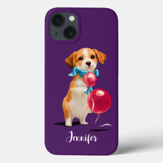 可愛い子犬とピンクのバルーンカスタム紫 Case-Mate iPhoneケース (裏面)