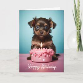 可愛い子犬とピンクケーキドッグ誕生日 カード